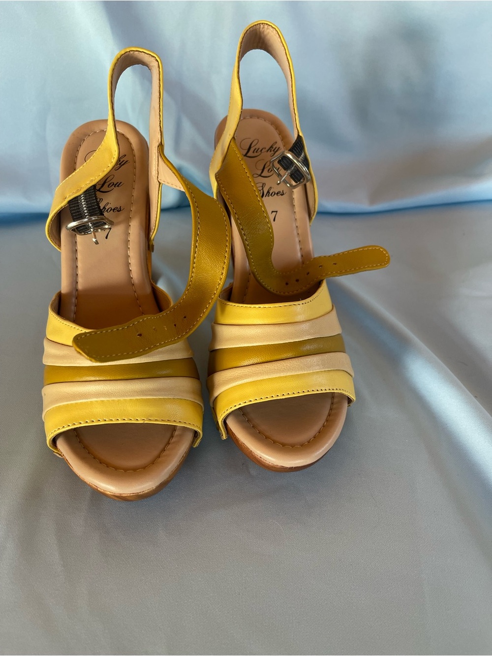 Lucky Brand Yellow & Cream Strappy Slingback Mules